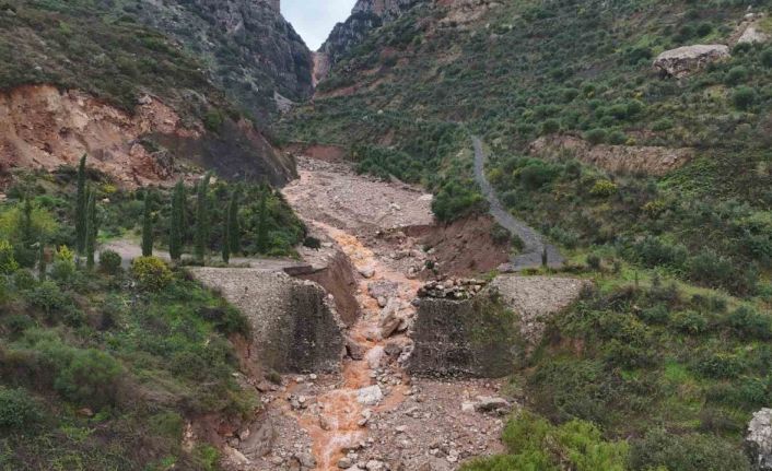 Aşırı yağışla birlikte derenin artan debisi köprüyü yıktı, yolda çökmeye neden oldu