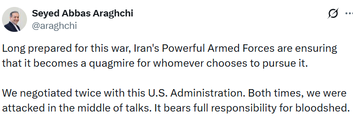 İran Dışişleri Bakanı Arakçi: "Akan kanın tüm sorumluluğu mevcut ABD yönetimine aittir"