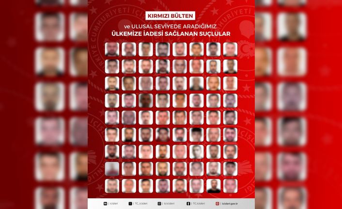Kırmızı bültenle aranan 32, ulusal seviyede aranan 40 suçlu Türkiye’ye geri getirildi