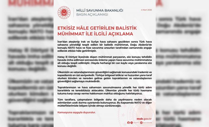 MSB: "Türk hava sahasına yönelen balistik mühimmat Doğu Akdeniz’de etkisiz hale getirildi"