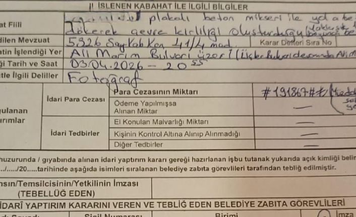 1 kilometre boyunca yola beton döken miksere 191 bin lira ceza kesildi