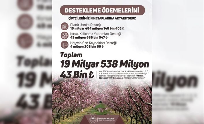 Bakan Yumaklı: "19,5 milyar liralık tarımsal destek ödemesini çiftçilerin hesaplarına aktarıyoruz"