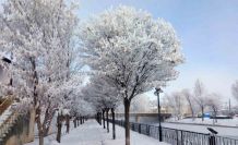 Bayburt’un Arpalı Beldesi güne kar yağışıyla uyandı