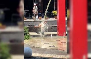 Kavurucu sıcaktan bunalan genç süs şelalesinde...