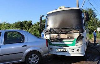 Park halindeki dolmuş alev aldı