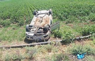 Tarlaya uçan otomobilin sürücüsü yaralandı