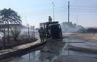 Ahşap yüklü kamyon alev topuna döndü