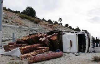 Kaş’ta kereste yüklü kamyon devrildi: 1 yaralı