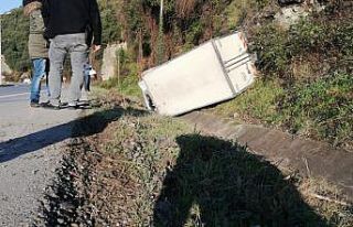 Kamyonet yoldan çıkıp su kanalına devrildi