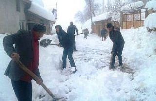 Köylülerin imece usulü karla mücadelesi
