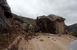 Depremin düşürdüğü kaya ulaşımı engelliyor