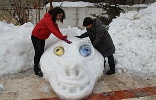 Van Gölü canavarının kardan heykeli yapıldı