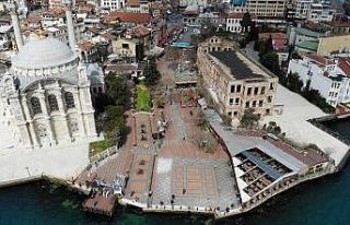 Boş kalan Ortaköy Meydanı havadan görüntülendi