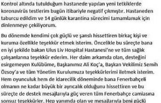 Cenk Renda’nın test sonucu negatif