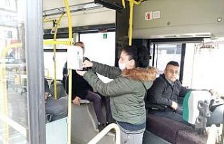 Düzce’de otobüslere dezenfektan kutuları yerleştirildi