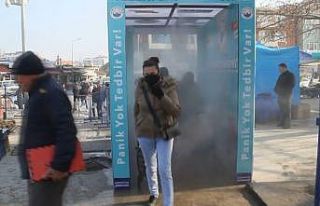 Ezine’de dezenfekte tüneli ve termal kamera kuruldu