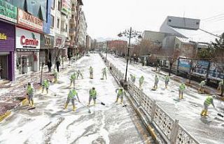 İpekyolu’nda caddeler köpüklü suyla yıkanarak...