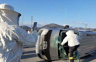 Kaza yapan kamyonetteki arılar ekiplere zor anlar...