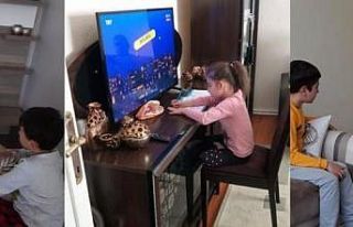 Uzaktan eğitimde öğrenciler televizyon başına...