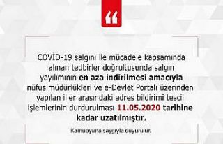 Adres bildirimi tescil işlemlerinin durdurulma süresi...