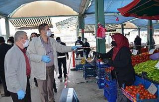Demircili esnafa maske ve siperlik dağıtıldı