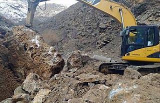 Dev kaya parçası yolu kapattı