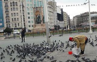 Taksim’de aç kalan güvercinleri beslediler