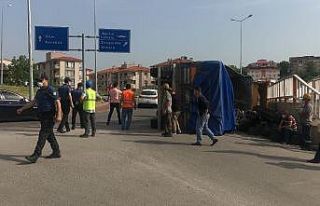 Demir yüklü tır devrildi: 1 yaralı