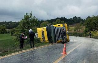 Devrilen tırın sürücüsü yaralandı