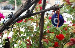 Ev ve bahçesinde çiçek ve sebze yetiştiren kadın: