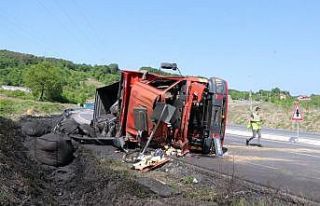 Kömür yüklü kamyon devrildi: 1 yaralı