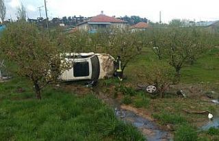 Kontrolden çıkan otomobil elma bahçesine takla...