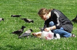 (Özel) 3 yıldır elleriyle beslediği kargayı kısıtlama...