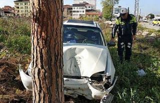 Samsun’da direksiyonu kilitlenen otomobil ağaca...