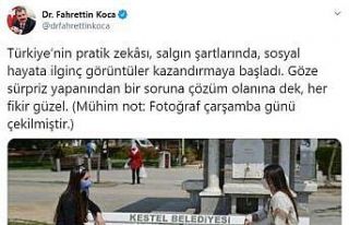 Sosyal mesafe için yapılmıştı... Bakan Koca örnek...
