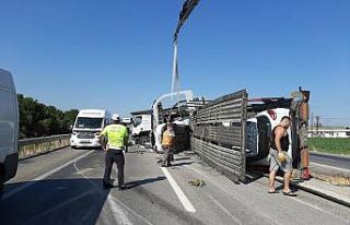 8 otomobili taşıyan TIR devrildi