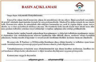 Adıyaman Valiliğinden korona virüs uyarısı