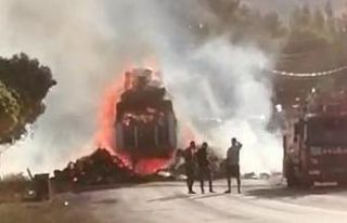 Saman yüklü tır alev alev yandı
