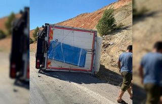 Tekeri patlayan kamyon devrildi: 1 yaralı