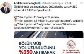 Bölünmüş yollar 18 yılda yüzde 350 kat arttı