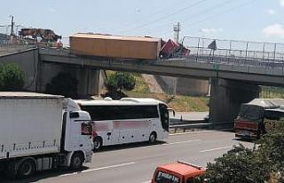 Devrilen tır TEM Otoyolu üzerindeki köprüde aslı...