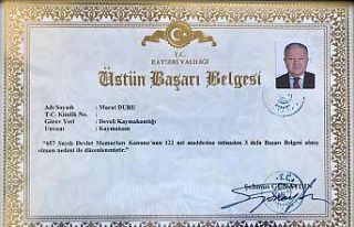 Kaymakam Duru, Üstün Başarı Belgesi ile ödüllendirildi