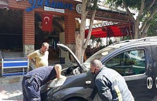 Alanya’da aracın motor bölümüne sıkışan kediyi...