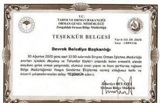 Bakanlıktan Devrek Belediyesi’ne teşekkür belgesi