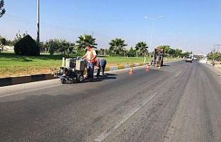 Bordür taşları boyanıyor