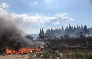 Boş arsadaki lastikler tutuştu