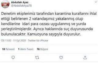 Karantinayı delen 2 kişi yurda yerleştirildi
