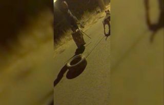 Köpeğe araç lastiği bağlatıp işkence yaptı,...