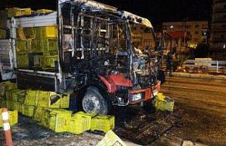 Mersin´de seyir halindeki kamyon alev alev yandı