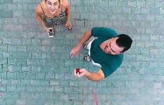 Milli güreşçinin ’drone’li evlilik teklifi...
